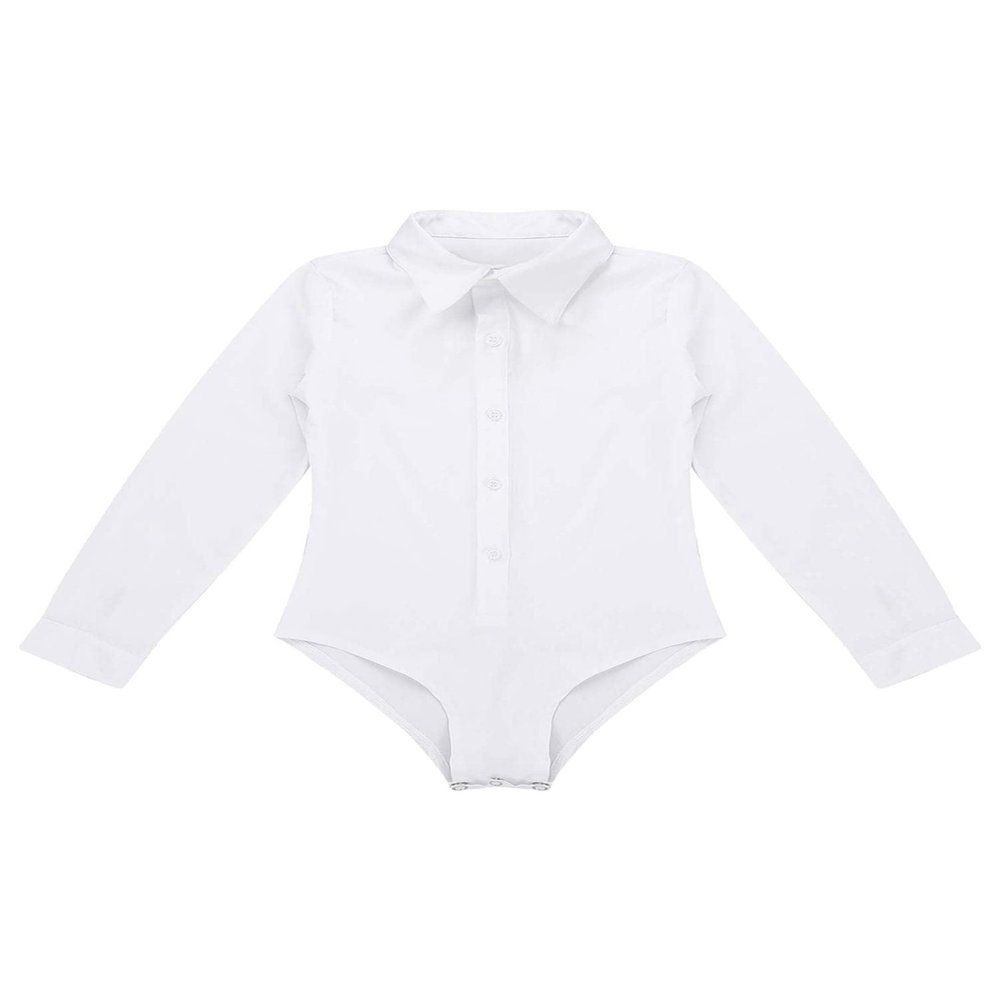 Aislor Boys' Modern Latin Jazz Ballroom Salsa Dance Shirt Romper Leotard Dress Shirts Romper Bodysuit with Bowtie White 12 Years