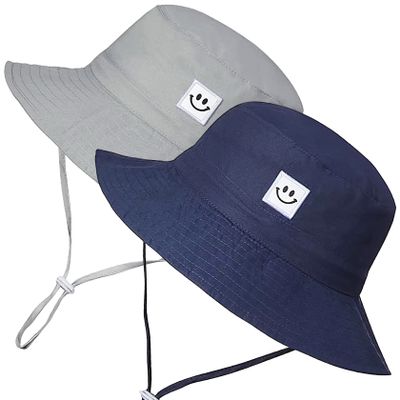 55cube Baby Sun Hat, 6-24 Months UPF 50+ Toddler Sun Hat for Girls Boys, Adjustable Wide Brim Infant Beach Bucket Hat, 2Pack