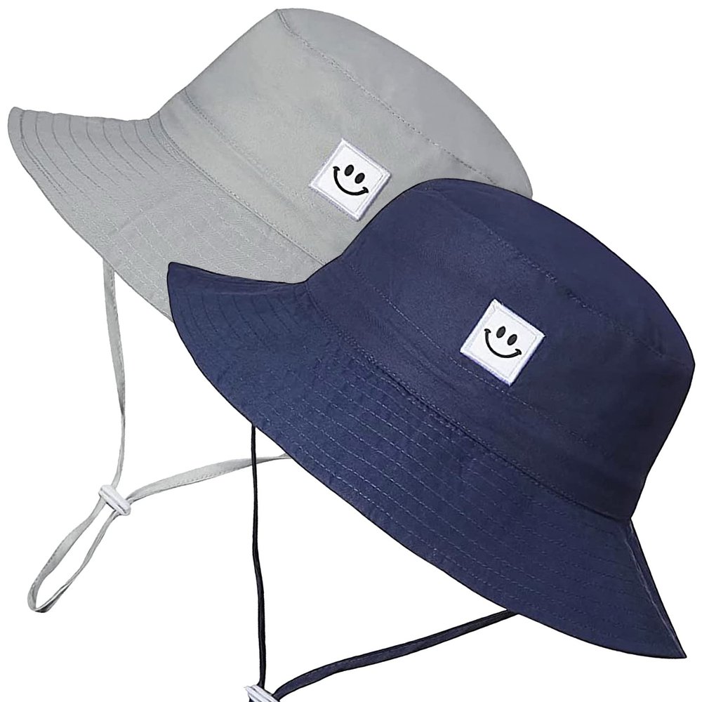 55cube Baby Sun Hat, 6-24 Months UPF 50+ Toddler Sun Hat for Girls Boys, Adjustable Wide Brim Infant Beach Bucket Hat, 2Pack