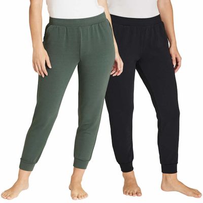 Eddie Bauer Womens 2 Pack Fleece Lounge Joggers (Small, Black/Heather Olive)