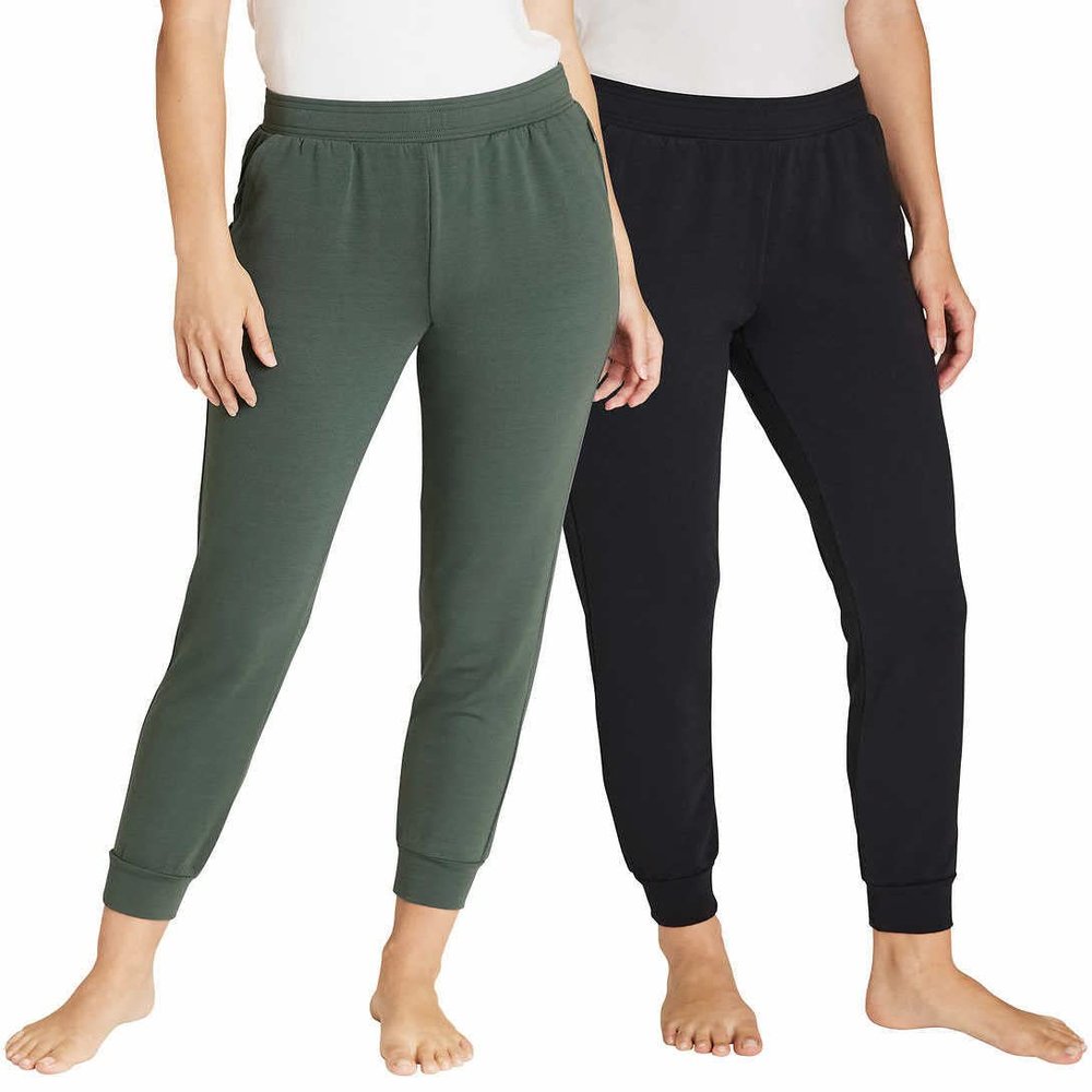 Eddie Bauer Womens 2 Pack Fleece Lounge Joggers (Small, Black/Heather Olive)