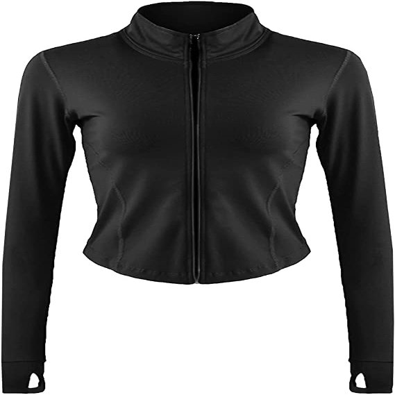 Flygo Women's Seamless Slim Athletic Full Zip Lightweight Workout Jacket with Thumb Holes(02 Black-XL)