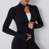 Flygo Women's Seamless Slim Athletic Full Zip Lightweight Workout Jacket with Thumb Holes(02 Black-XL) view 3