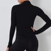 Flygo Women's Seamless Slim Athletic Full Zip Lightweight Workout Jacket with Thumb Holes(02 Black-XL) view 4