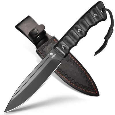NedFoss BLACK PHOENIX Hunting Knife with Holster, 5.5" 8Cr14Mov Survival Fixed Blade Knife, G10 Handle, Bushcraft & Camping Gifts for Men