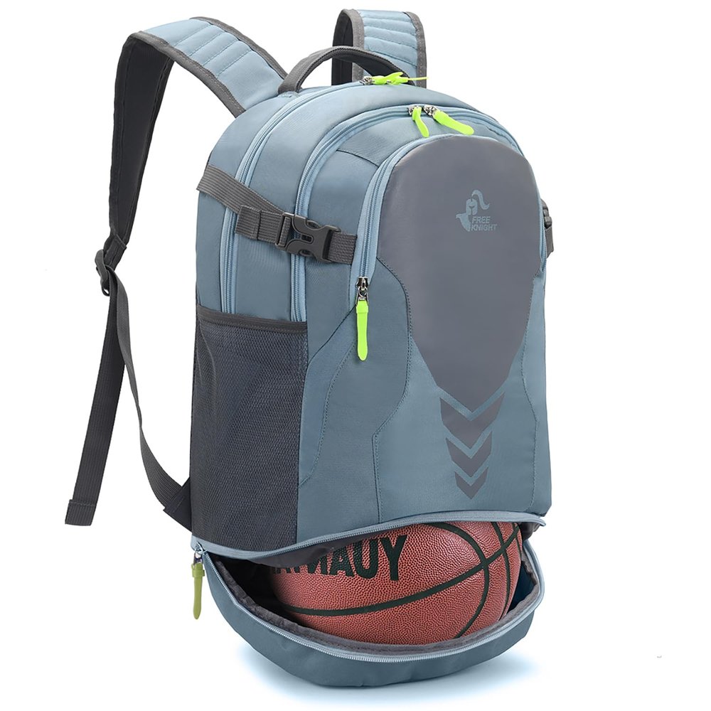 35L Basketball Backpack Large Sports Bag with Separate Ball compartment, for Basketball Soccer Volleyball Swim Gym (Light Blue)