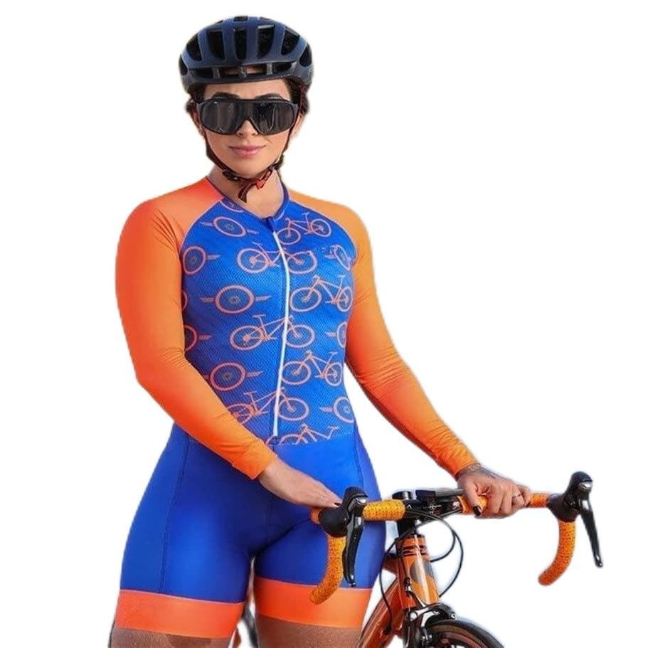 CYTSH Triathlon Women's Cycling Jersey Sets Jumpsuit Suit Cycling Jersey Set Long Sleeve Bike Sport Tight Skinsuit Pockets (Color : 01, Size : X-Small)