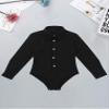 FEESHOW Kids Boys One-Piece Latin Jazz Dance Leotard Lapel Long Sleeves Button Down Shirt Romper Jumpsuit Black 6 Years view 3