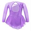 Oyolan Kids Girls Skater Figure Ice Skating Lreotard Dress Mesh Splice Athletic Gymnastic Ballet Dancewear Light Purple C 14 Years view 2