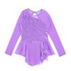 Oyolan Kids Girls Skater Figure Ice Skating Lreotard Dress Mesh Splice Athletic Gymnastic Ballet Dancewear Light Purple C 14 Years view 3