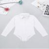 FEESHOW Kids Boys One-Piece Latin Jazz Dance Leotard Lapel Long Sleeves Button Down Shirt Romper Jumpsuit White 12 Years view 3