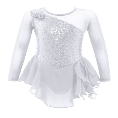 Oyolan Kids Girls Skater Figure Ice Skating Lreotard Dress Mesh Splice Athletic Gymnastic Ballet Dancewear White C 14 Years