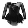 Oyolan Kids Girls Skater Figure Ice Skating Lreotard Dress Mesh Splice Athletic Gymnastic Ballet Dancewear Black C 12 Years view 1