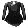 Oyolan Kids Girls Skater Figure Ice Skating Lreotard Dress Mesh Splice Athletic Gymnastic Ballet Dancewear Black C 12 Years view 2
