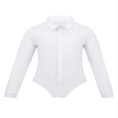 VernLan Kids Boys Latin Jazz Dance Leotard Shirt Ballroom Lapel Long Sleeves Performing Costume White 12 Years