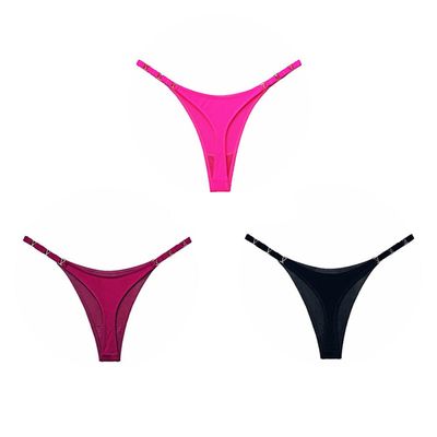 YUHOOE Women Ice Silk Thong Luxury Metal Thongs Seamless Sexy Panties Underwear Solid Color Fitness Low Waist Briefs Satin G-