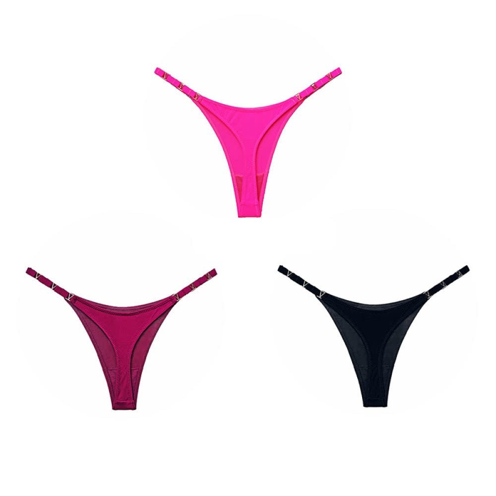 YUHOOE Women Ice Silk Thong Luxury Metal Thongs Seamless Sexy Panties Underwear Solid Color Fitness Low Waist Briefs Satin G-