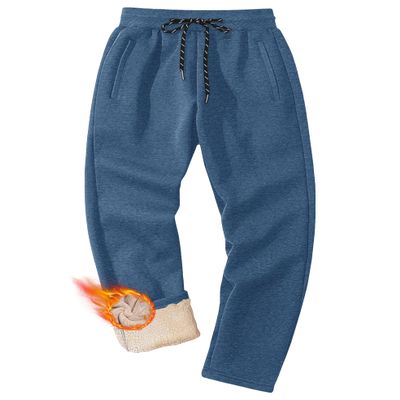 MAGCOMSEN Mens Sherpa Lined Sweatpants Fleece Lined Winter Warm Active Pants Joggers Lounge Athletic Pants with 3 Pockets Grey Blue 34