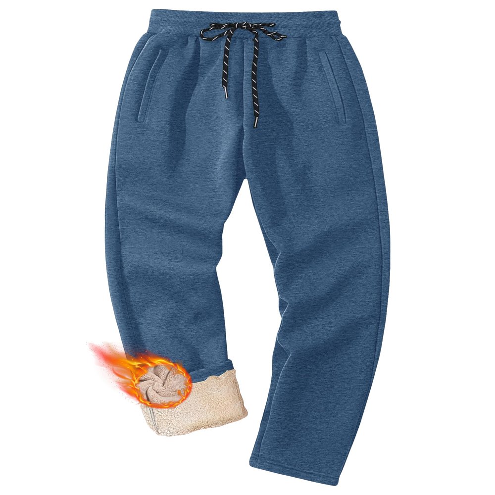 MAGCOMSEN Mens Sherpa Lined Sweatpants Fleece Lined Winter Warm Active Pants Joggers Lounge Athletic Pants with 3 Pockets Grey Blue 34