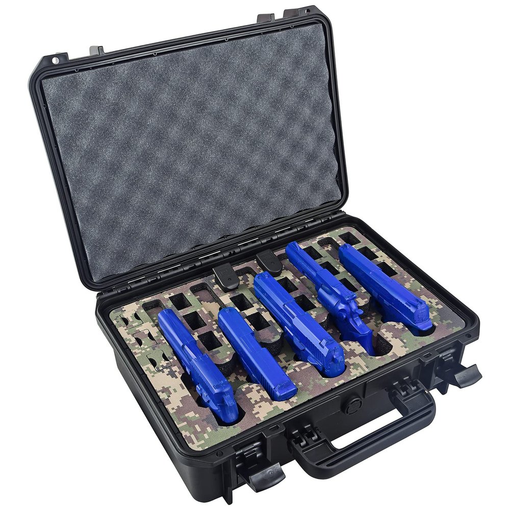 5 Pistol 18 Magazine DORO Gun Case with Digital Camo Custom Foam Insert - Waterproof, Heavy Duty - Tactical Firearms and Ammunition Holder, 18 x 14 x 7-Inches
