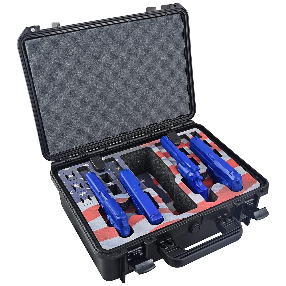 4 Pistol 12 Magazine Doro Gun Case with Custom MyCaseBuilder Foam Insert - IP67 Rated, TSA Approved, American Flag Print