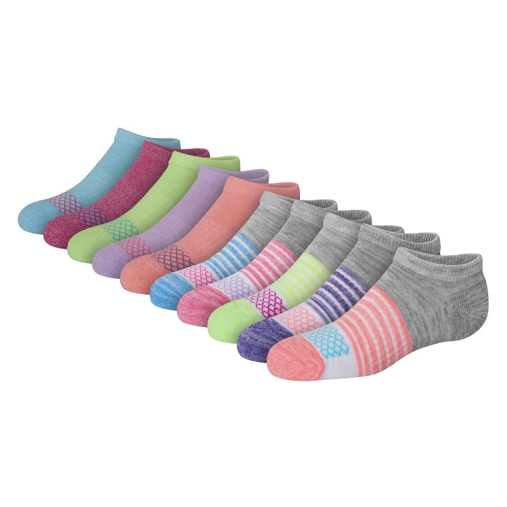 Hanes Girls' Comfort Fit Heel Shield and No Show Socks, 10-Pair Packs, Assorted, Small