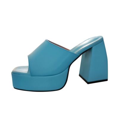 Womens Slip on Chnuky Sandals Sexy Square Toe Open Toe Super High Waterproof Platform Thick Heel Slippers Solid Comfy Casual Ladies Shoes Sandalias Light Blue