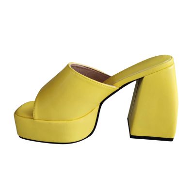 Womens Slip on Chnuky Sandals Sexy Square Toe Open Toe Super High Waterproof Platform Thick Heel Slippers Solid Comfy Casual Ladies Shoes Sandalias Yellow