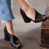 Chunky Slip on Sandals for Women Fashion Career Style Fish Mouth Peep Toe Thick High Heel Casual Sandalias Solid Comfortable Outside Shoes Slipper Black view 2