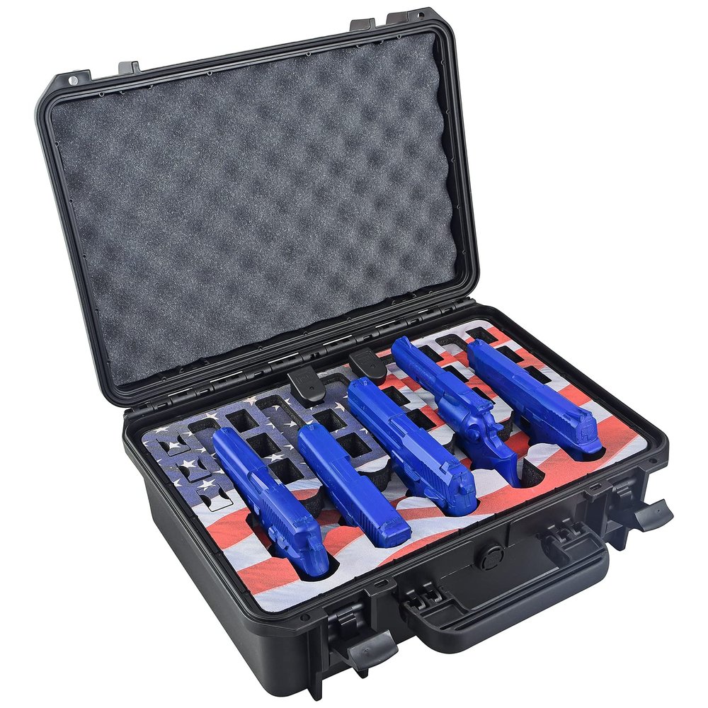 5 Pistol 18 Magazine DORO Gun Case with American Flag Custom Foam Insert - Waterproof, Heavy Duty - Tactical Firearms and Ammunition Holder, 18 x 14 x 7-Inches