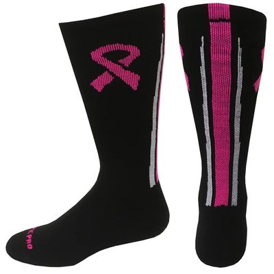 Epic Adult Crew Breast Cancer Black Ribbon Stripe Back Socks Pair Black/Pink/White (MEDIUM) SOCK SIZE PR