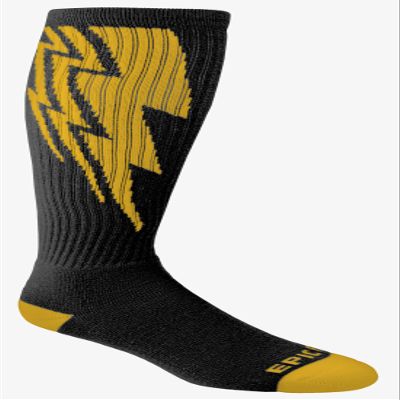 Epic Youth Lightning Bolt - Cute Novelty Fun Design Kneehigh/Otc Socks Pair Black/Yellow (SMALL) SOCK SIZE PR