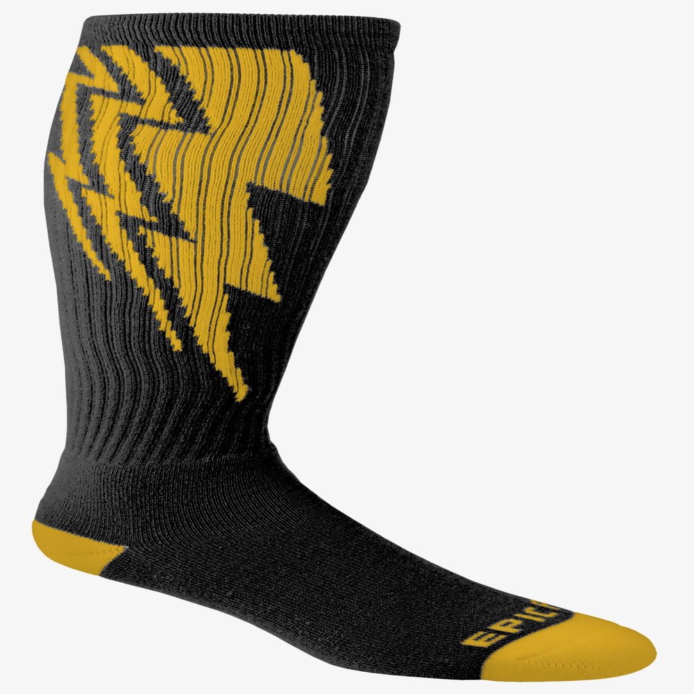 Epic Youth Lightning Bolt - Cute Novelty Fun Design Kneehigh/Otc Socks Pair Black/Yellow (SMALL) SOCK SIZE PR