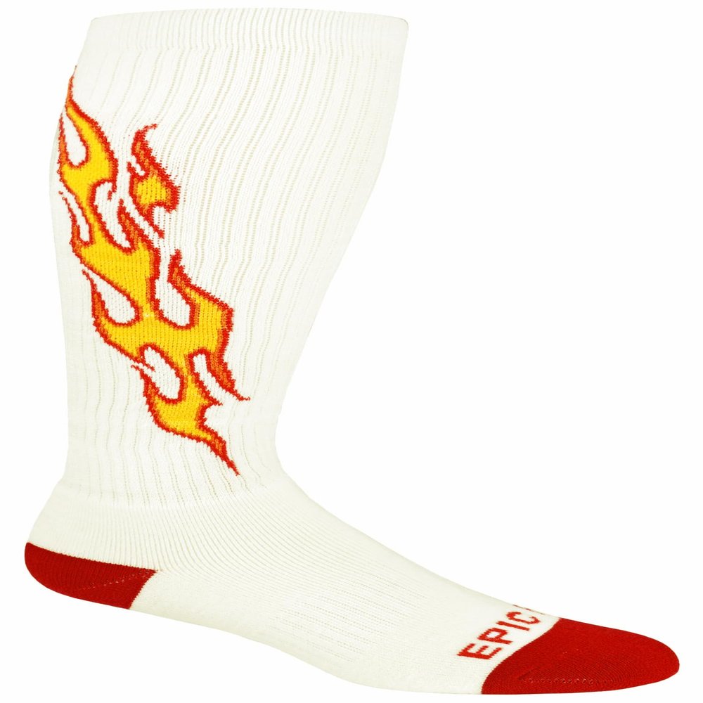 Epic Youth Flame - Cute Novelty Fun Design Kneehigh/Otc Socks Pair White/Red/Yellow (SMALL) SOCK SIZE PR