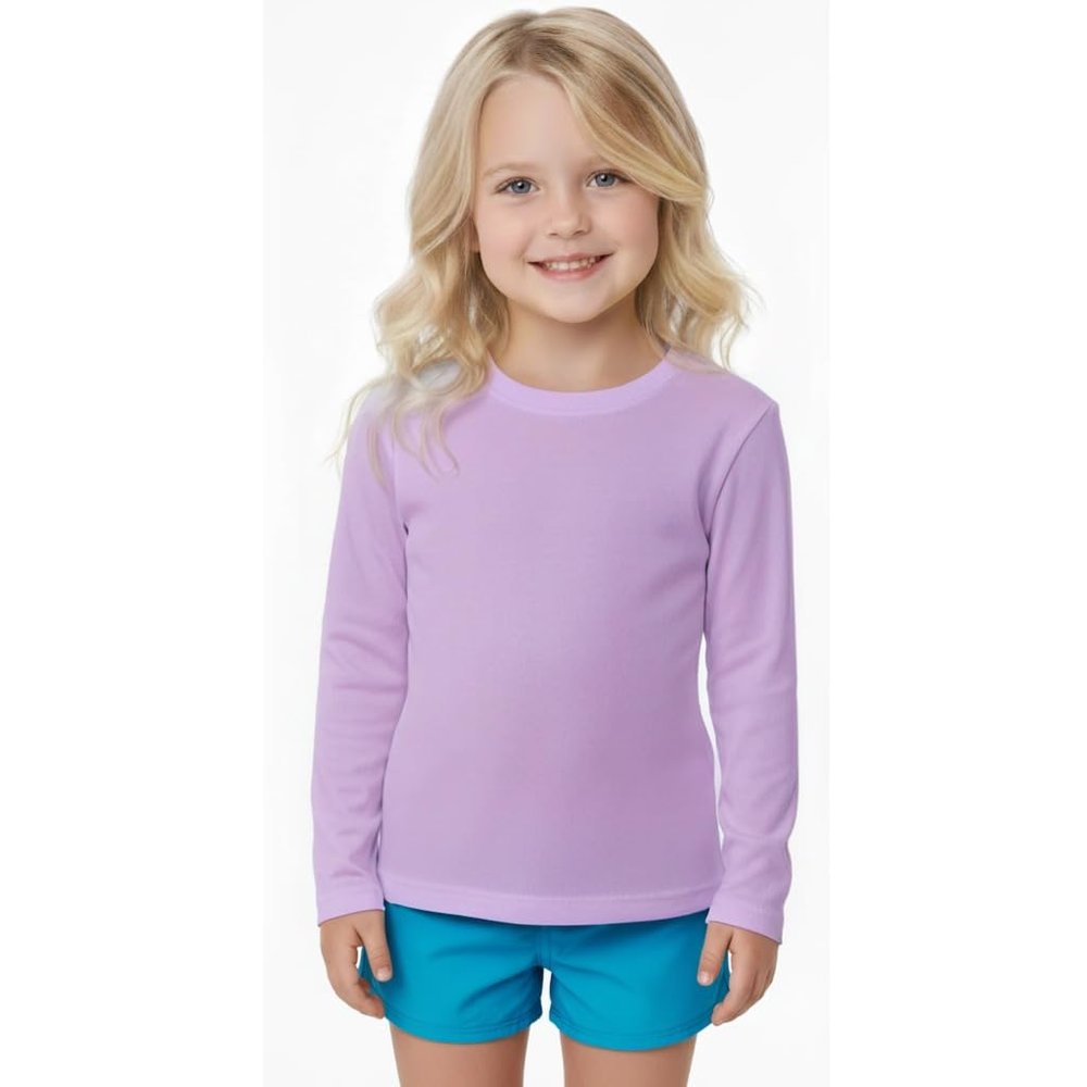 INGEAR Girls Long Sleeve Rash Guard Swim Shirt Outdoor Sports Shirt Lightweight Athletic Tee Protective Quick Dry (Violet, Small)