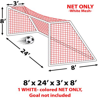 Epic 8 X 24 X 3 X 8 3Mm White Soccer Goal Nets -Each 8 X 24 X 3 X 8 - SN8 (Each)
