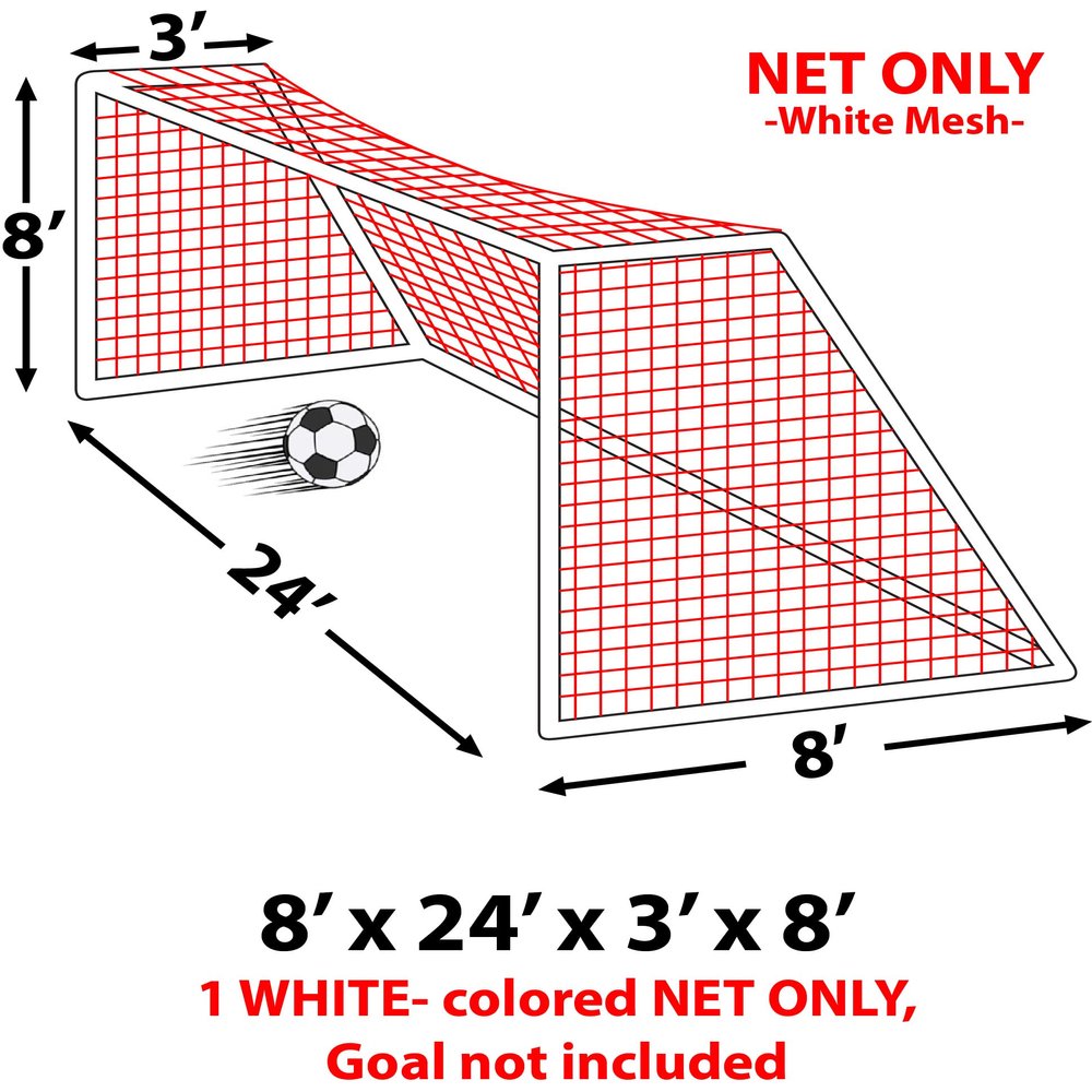 Epic 8 X 24 X 3 X 8 3Mm White Soccer Goal Nets -Each 8 X 24 X 3 X 8 - SN8 (Each)
