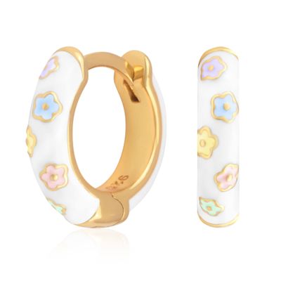 14K Gold Plated Sterling Silver Enamel Color Huggie Hoop Earrings for Women Wide Range of Vibrant Color Options Available