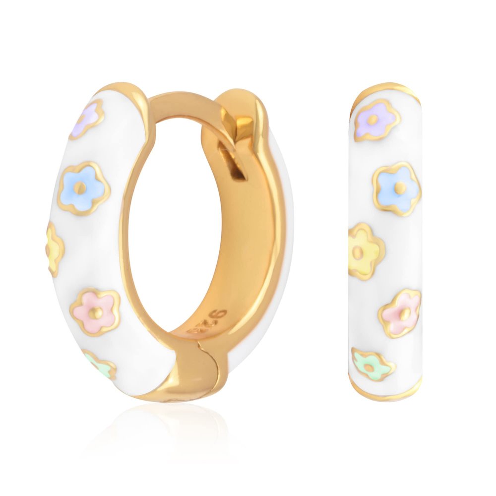 14K Gold Plated Sterling Silver Enamel Color Huggie Hoop Earrings for Women Wide Range of Vibrant Color Options Available