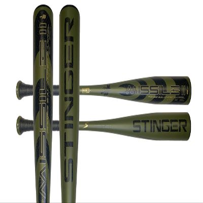 Stinger Missile 2 BBCOR 2022 2 5/8" Baseball Bat Drop -3, 34" 31oz, Matte Military Green, Black, and Gold Accents