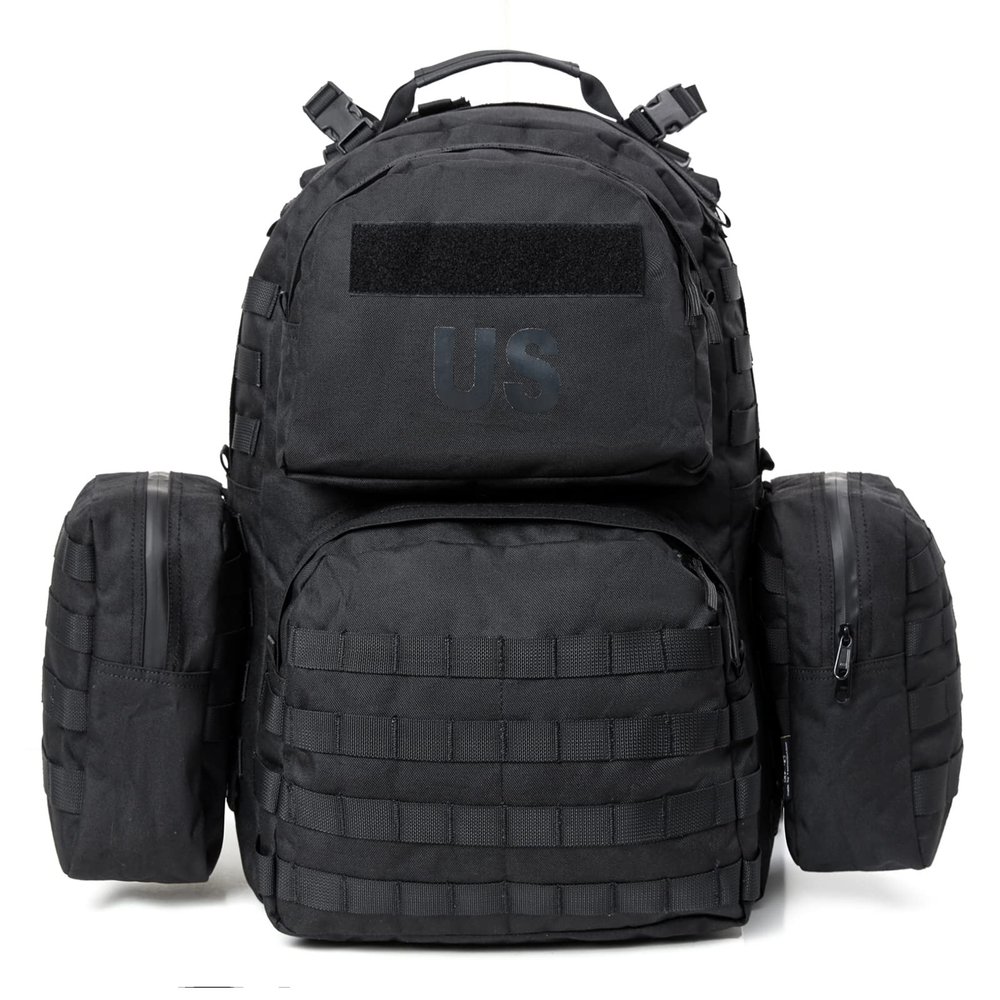 Akmax.cn MOLLE II Medium Rucksack Classic Military Tactical Backpack with Detachable Side Pouches & Upgraded Internal Frame for Enhanced Comfort (50L, Black)
