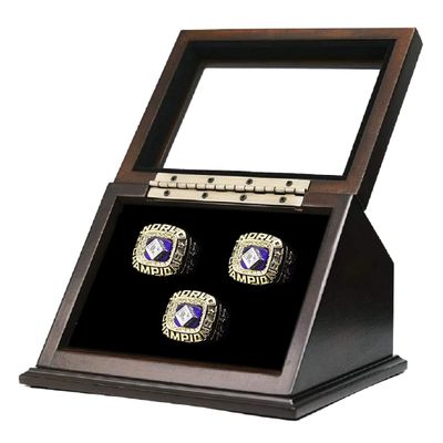 Show Box 3 Slots V Style Championship Rings Wooden Display case Shadow Box with Slanted Glass Window for Football Rings Basketball Hockey Sports Championship Rings - Rings are Not Included 
