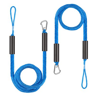 Bungee Dock Line Boat Accessories - Pontoon, Jet Ski, Kayak Accessories with 316 Stainless Steel Clip (4ft & 6ft) 02-Blue