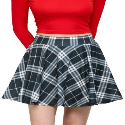 MBJ WB2382 Women's Casual Mini Flared Plain Pleated Skater Skirt with Shorts XXL Black_Plaid