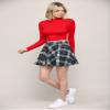 MBJ WB2382 Women's Casual Mini Flared Plain Pleated Skater Skirt with Shorts XXL Black_Plaid view 3