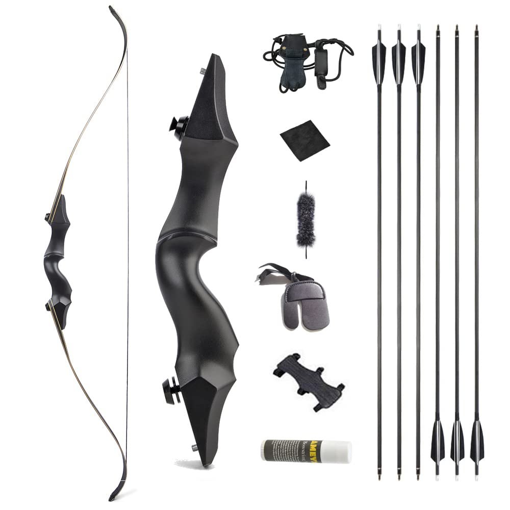 58/60 Inch Takedown Recurve Bow 25-65Lbs American Hunting Bow Magnesium Alloy Metal Riser Right Hand Longbow for Adult Beginner Hunting Target Practice (25 Lbs, 58 inch/Bow Set)