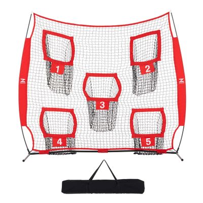 ZELUS Football Throwing Net, 7x7ft Football Training Equipment with 5 Target Pockets for Throwing and Passing Practice, Portable Quarterback Trainer Net, QB Throw Accuracy Net with Carry Bag