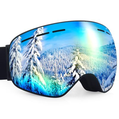 Dizokizo Ski Goggles Interchangeable Spherical Lens for Skiing Snowboard Anti-fog 100% UV Protection Triple Breathable Foams for Kids REVO Gold