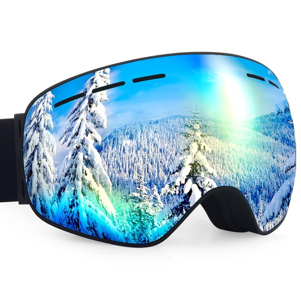 Dizokizo Ski Goggles Interchangeable Spherical Lens for Skiing Snowboard Anti-fog 100% UV Protection Triple Breathable Foams for Kids REVO Gold