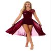 ACSUSS Women Lyrical Dance Costume Leotard Dress Sequins V-Neck Backless Split Tulle Skirt Flowy Overlay Dress Burgundy Large view 1